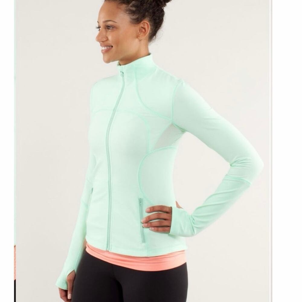 Lululemon Forme Jacket Fresh Teal Seafoam Green Luon Full Zip Thumbholes Size 6